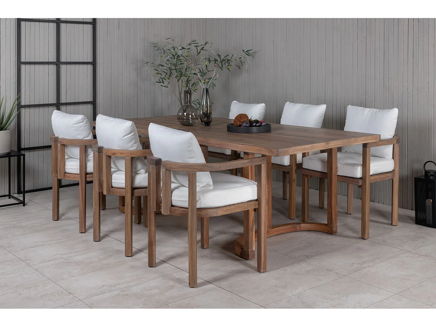 Erica Ensemble table et chaises de jardin, table 100x214cm et 6 chaises Erica, blanc, naturel.
