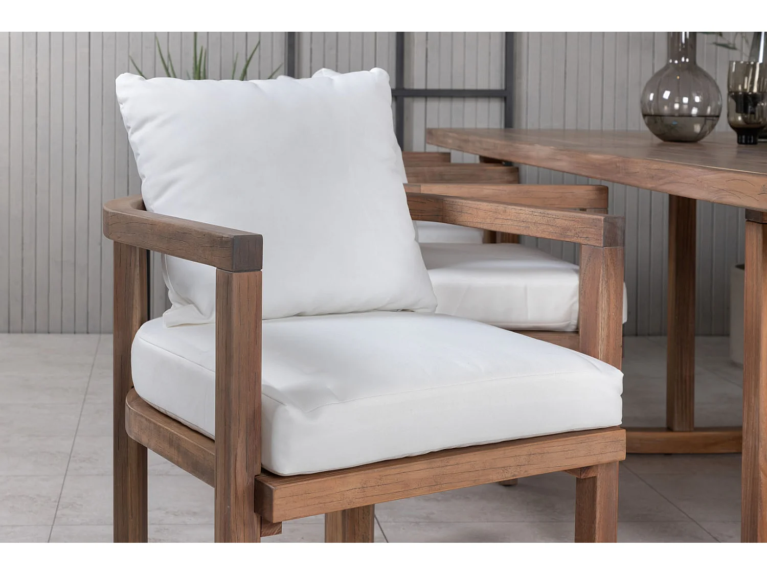 Erica Ensemble table et chaises de jardin, table 100x214cm et 6 chaises Erica, blanc, naturel.