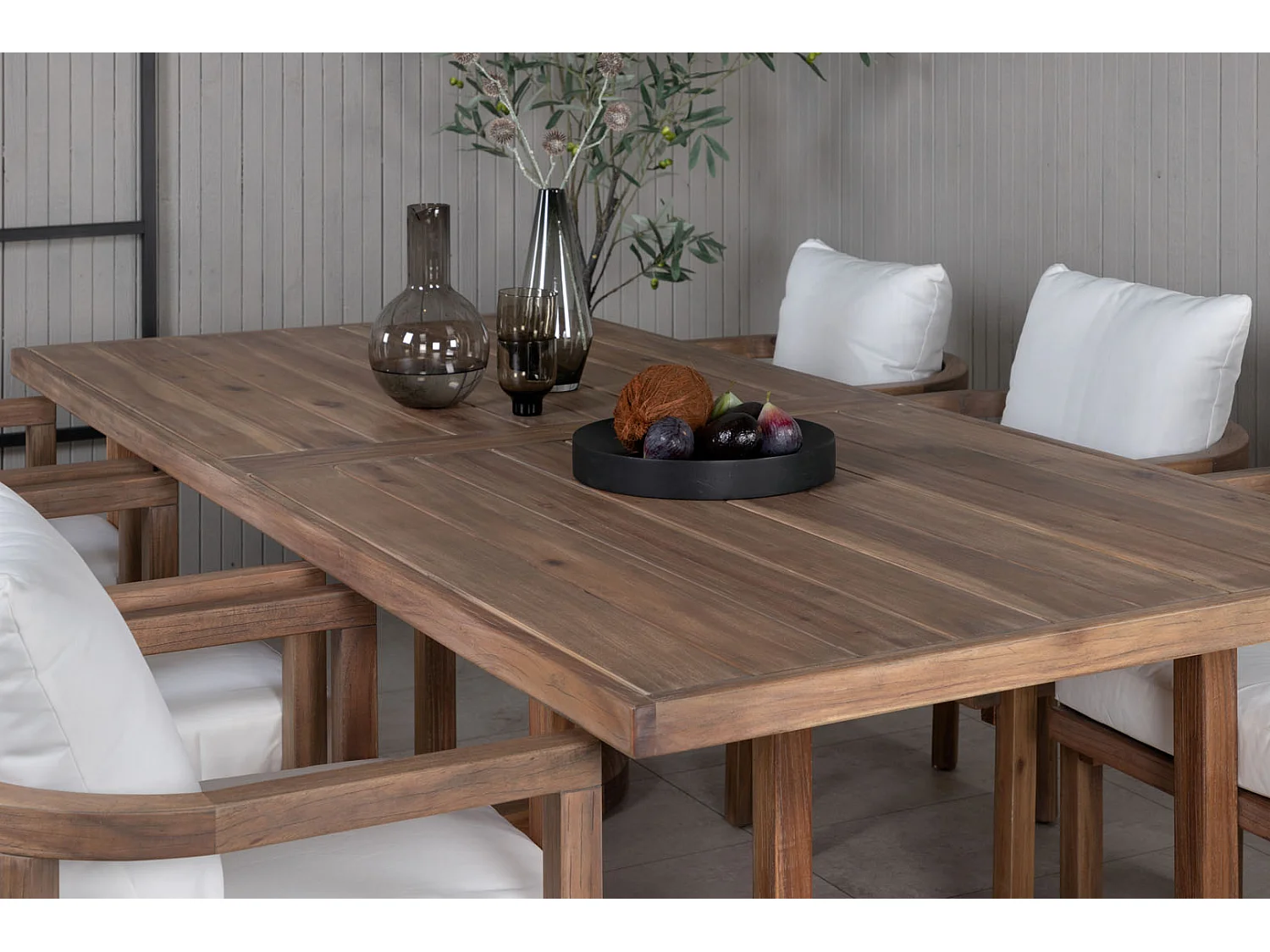 Erica Ensemble table et chaises de jardin, table 100x214cm et 6 chaises Erica, blanc, naturel.