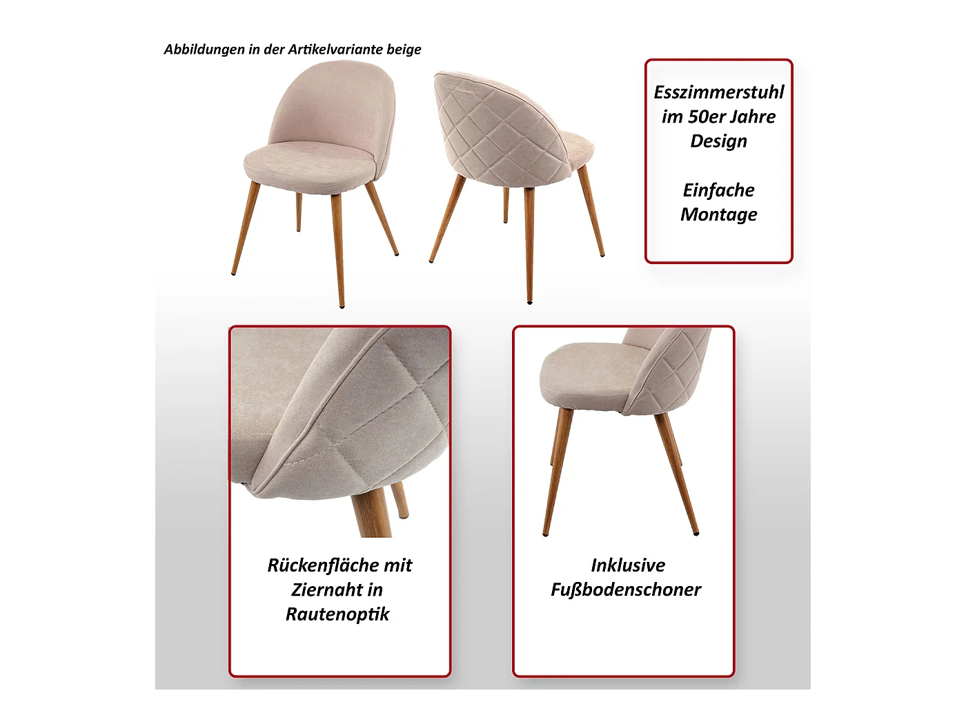 Silla de comedor MCW-D53 (juego de 4),  gris oscuro