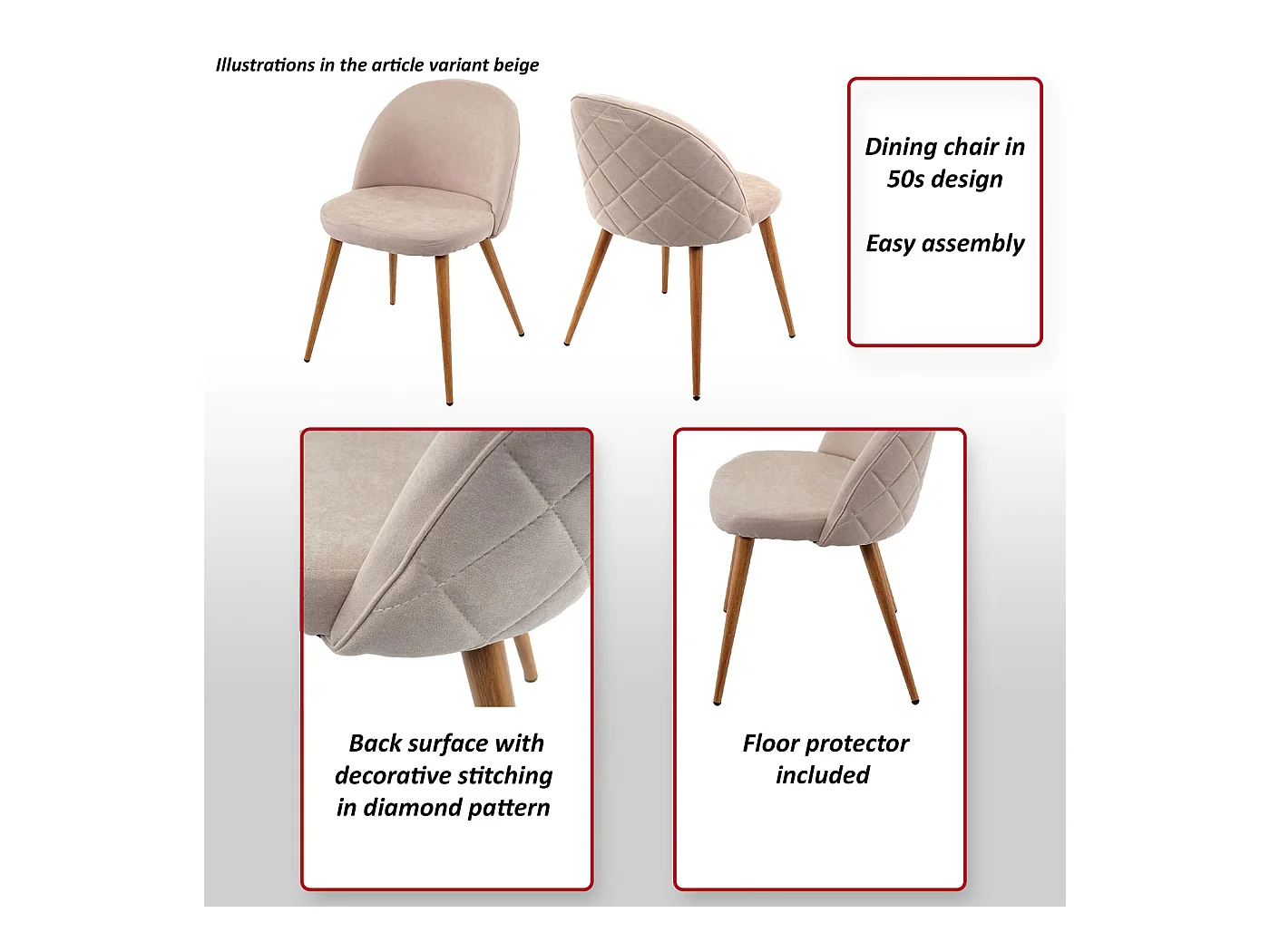 Silla de comedor MCW-D53 (juego de 4),  gris oscuro