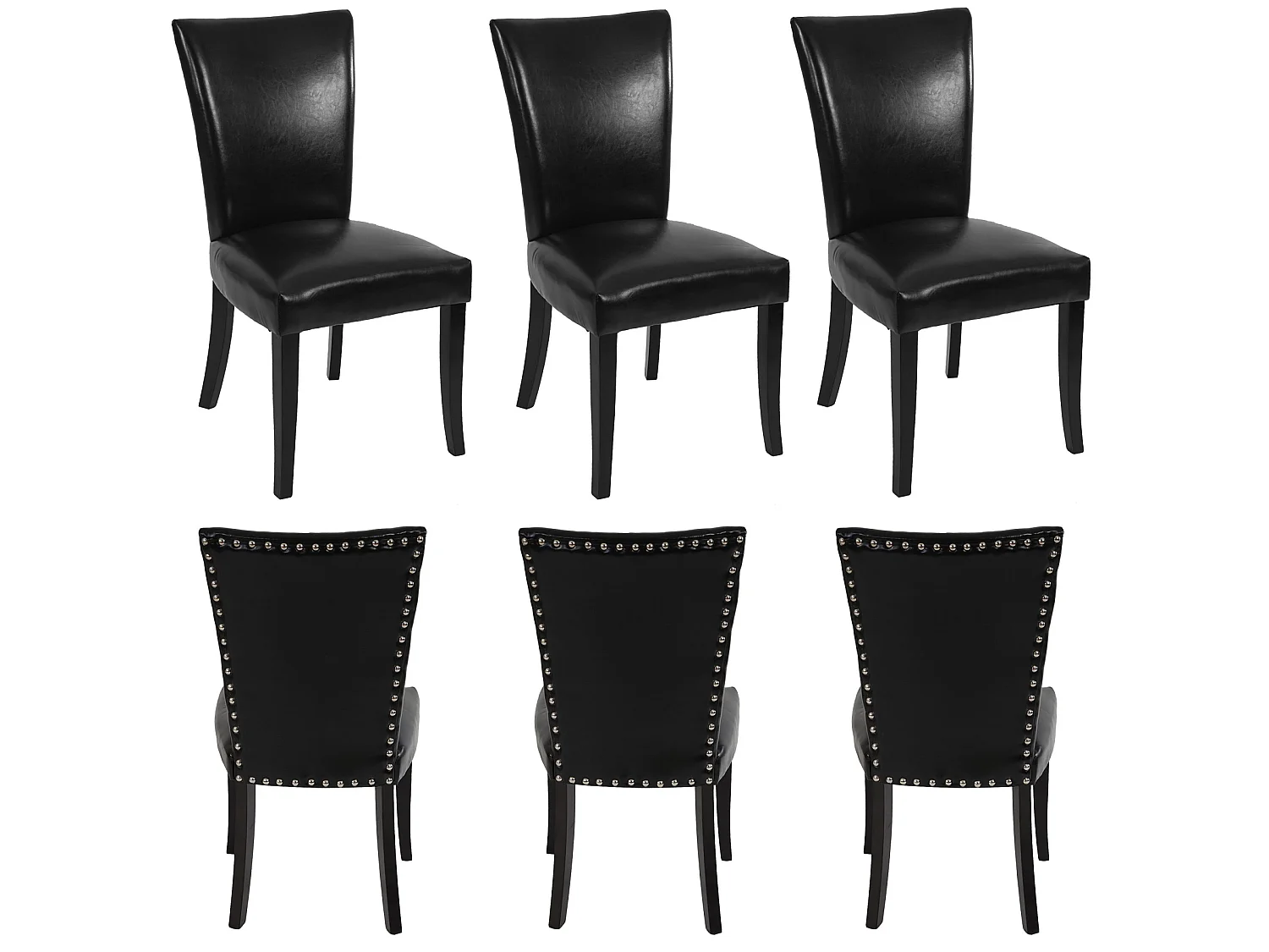 Silla de comedor Edimburgo (juego de 6),  piel sintética, negro, patas oscuras
