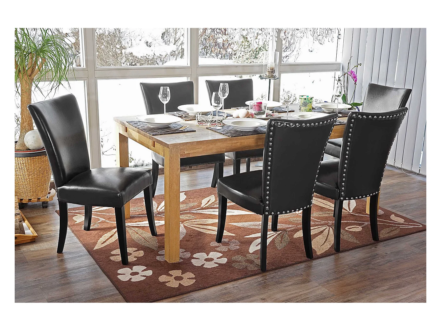 Chaise de salle à manger Edinburgh (lot de 6),  similicuir noir, pieds foncés