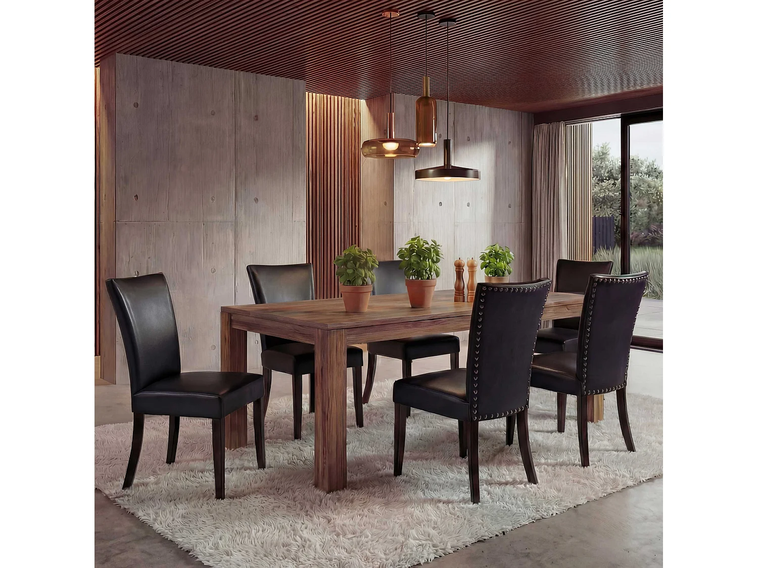 Eetkamerstoel Edinburgh (set van 6),  kunstleer, zwart, donkere poten