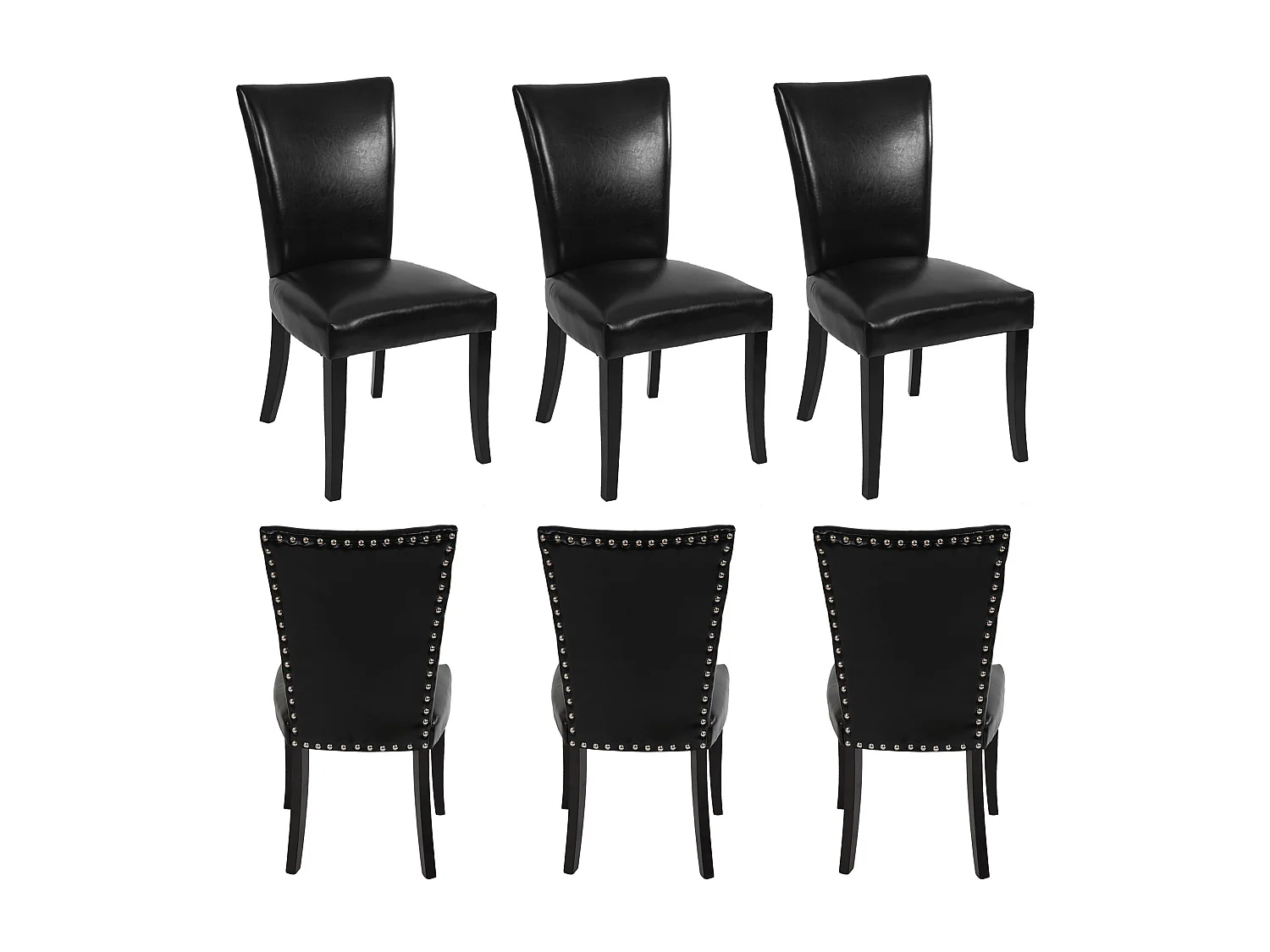 Eetkamerstoel Edinburgh (set van 6),  kunstleer, zwart, donkere poten