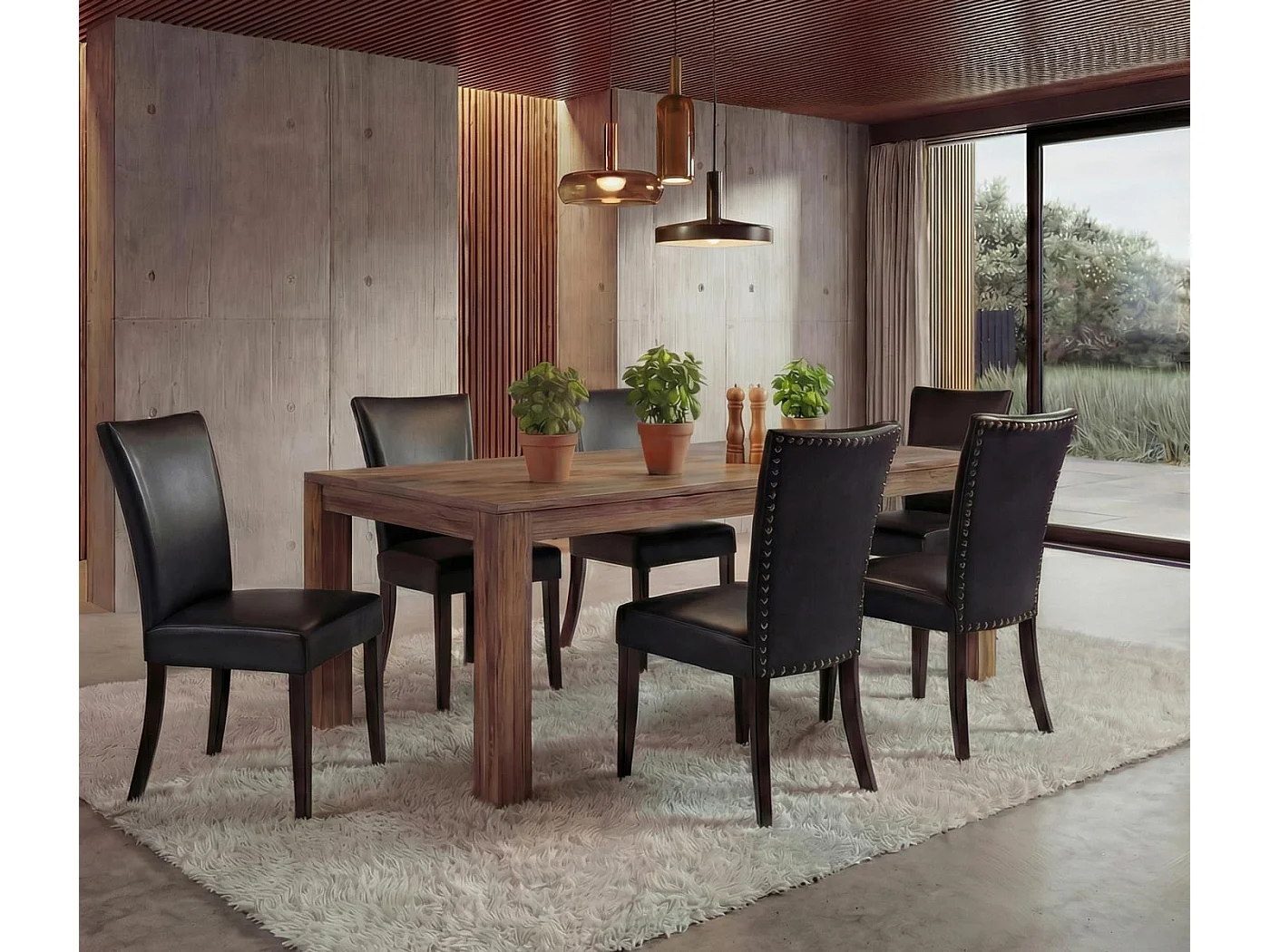 Eetkamerstoel Edinburgh (set van 6),  kunstleer, zwart, donkere poten