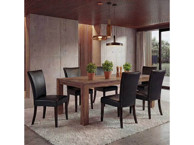 Eetkamerstoel Edinburgh (set van 6),  kunstleer, zwart, donkere poten