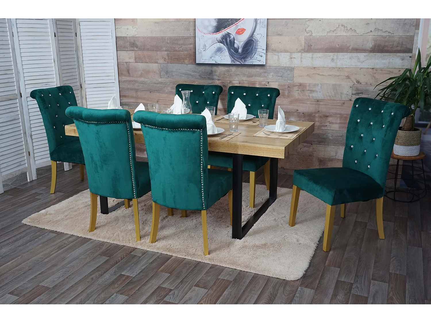 Set 6x sedie per sala da pranzo soggiorno MCW-D22 100x51x64cm velluto verde con gambe dorate