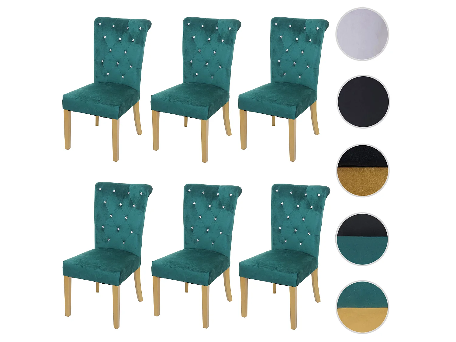 Set 6x sedie per sala da pranzo soggiorno MCW-D22 100x51x64cm velluto verde con gambe dorate