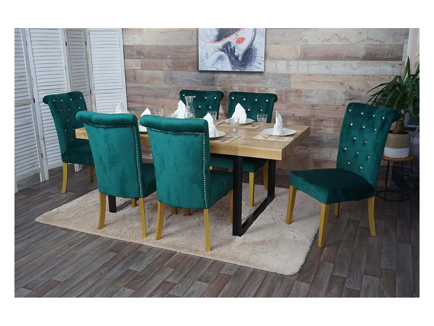 Chaise de salle à manger MCW-D22 (lot de 6),  vert foncé, pieds dorés