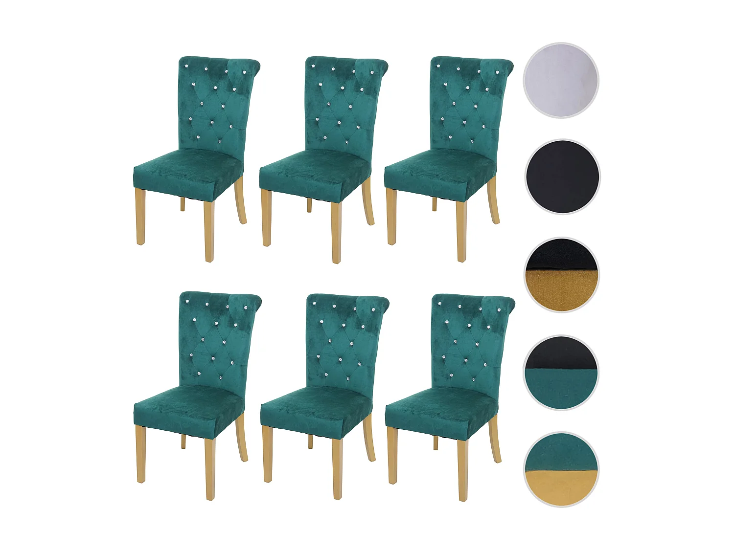 Krzesło do jadalni MCW-D22 (zestaw 6 sztuk),  ciemnozielony, nogi w kolorze złotym