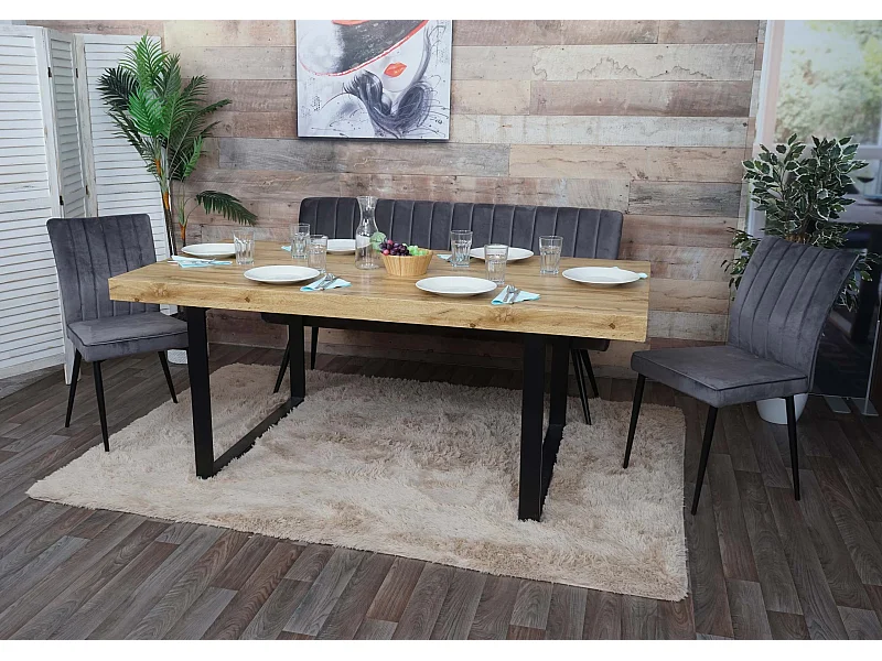 Set panca con 2x sedie sala da pranzo soggiorno MCW-K16 metallo verniciato velluto grigio scuro