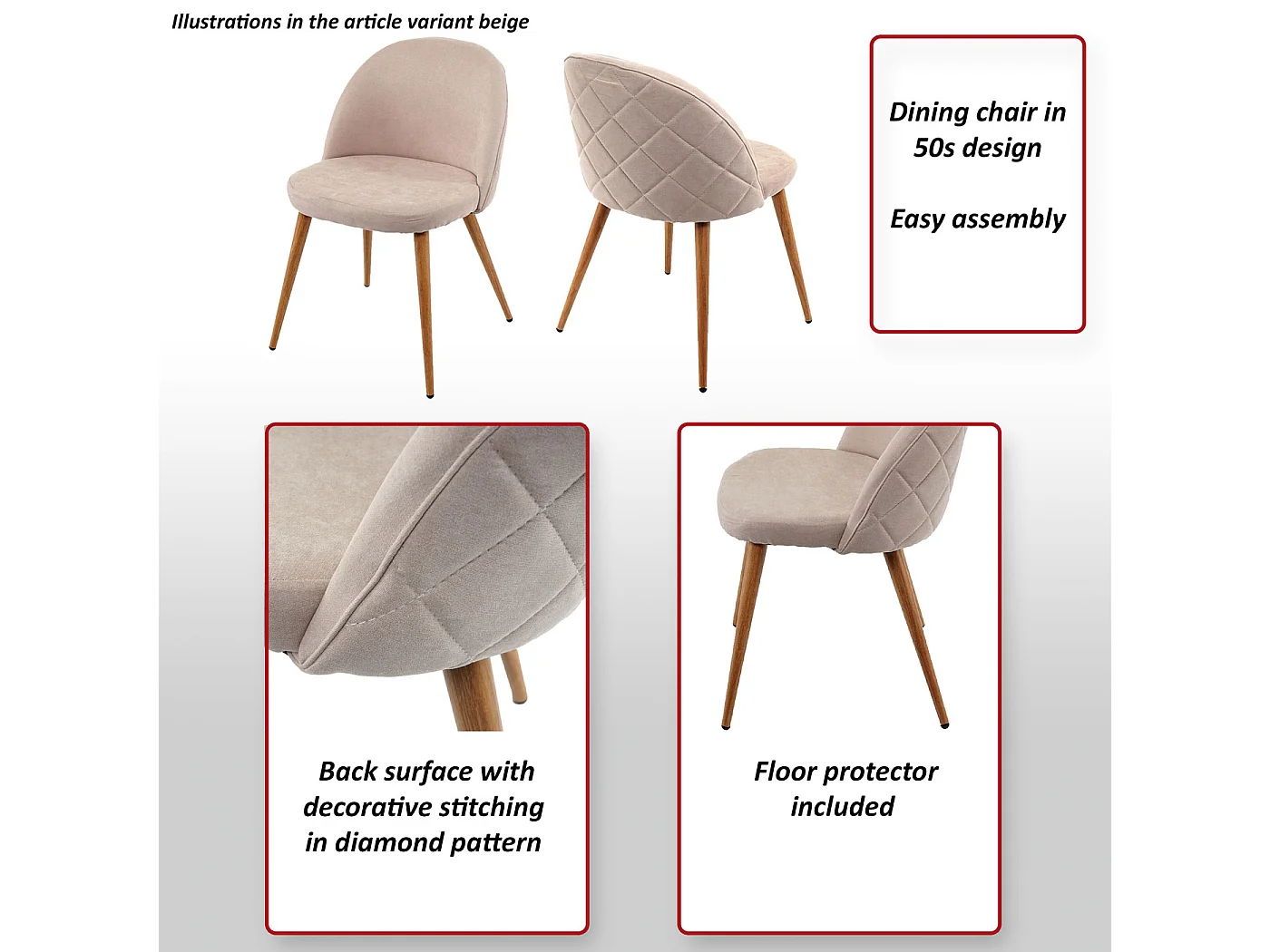 Chaise de salle à manger MCW-D53 (lot de 6),  gris foncé