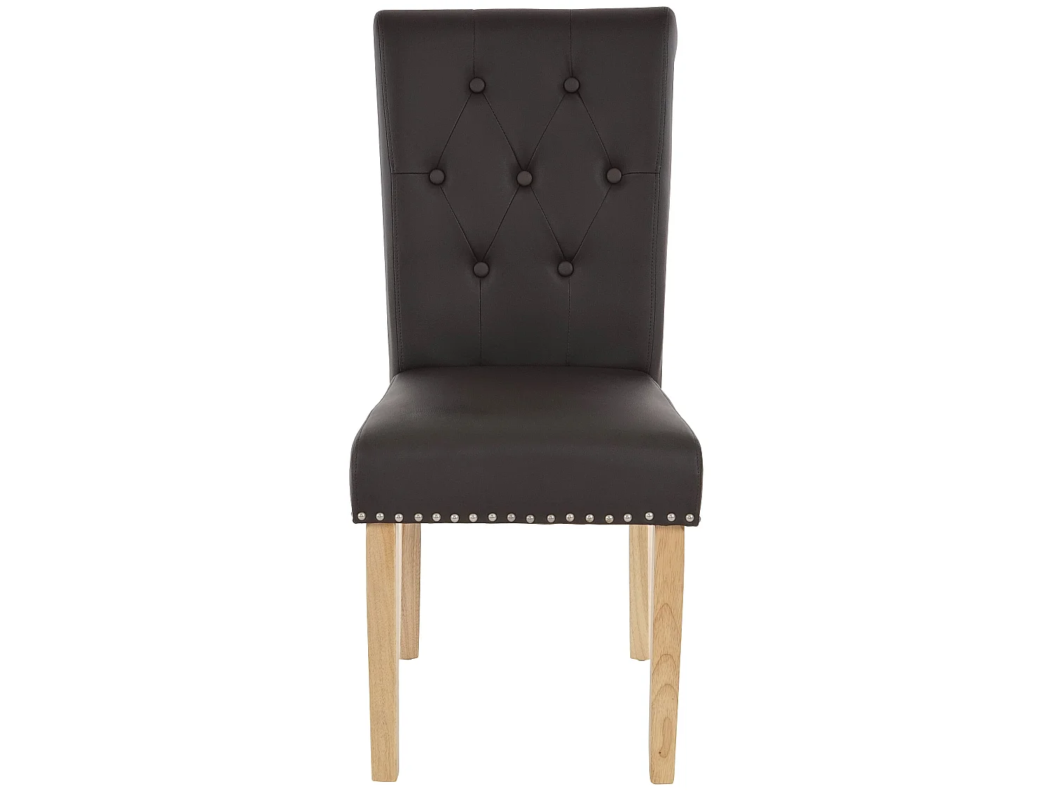 Cadeira de jantar Chesterfield II (conjunto de 6),  imitação de pele, café, pernas de cor clara