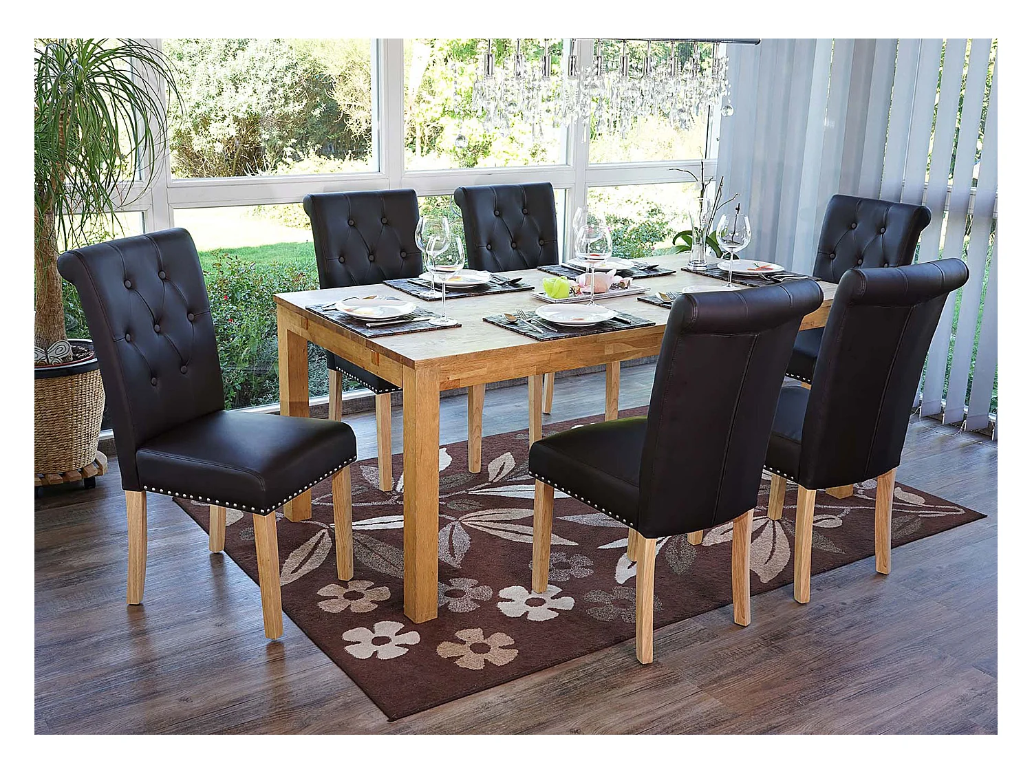 Chaise de salle à manger Chesterfield II (lot de 6),  similicuir brun foncé, pieds clairs
