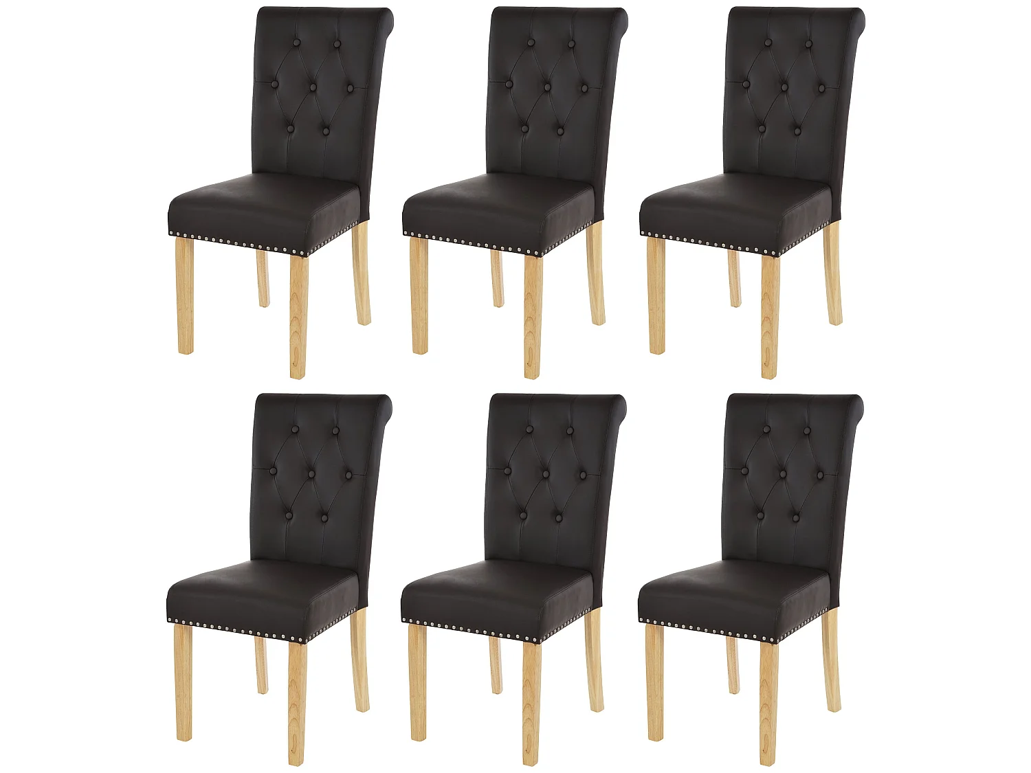 Chaise de salle à manger Chesterfield II (lot de 6),  similicuir brun foncé, pieds clairs