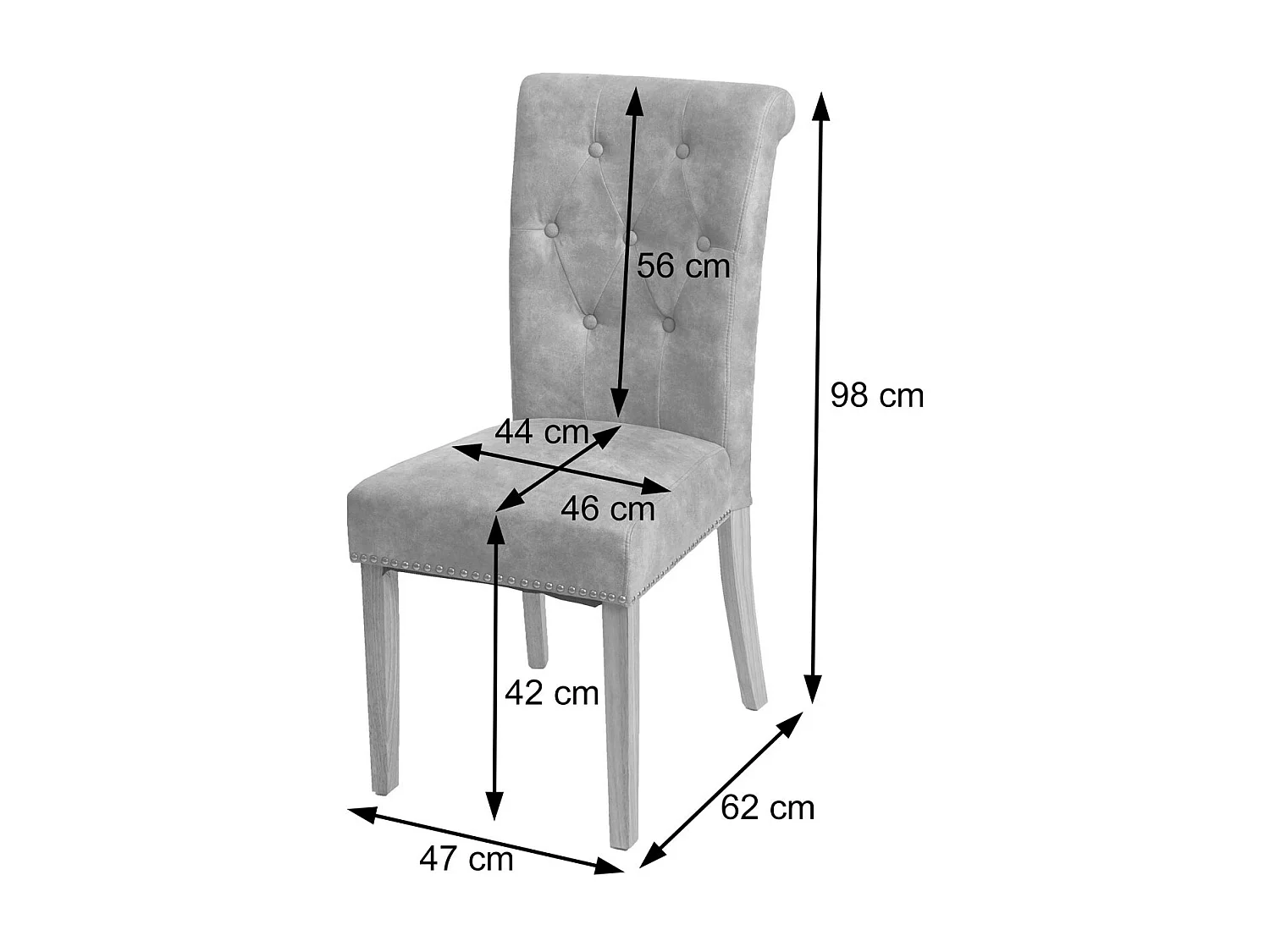 Chaise de salle à manger Chesterfield II (lot de 6),  similicuir brun foncé, pieds clairs