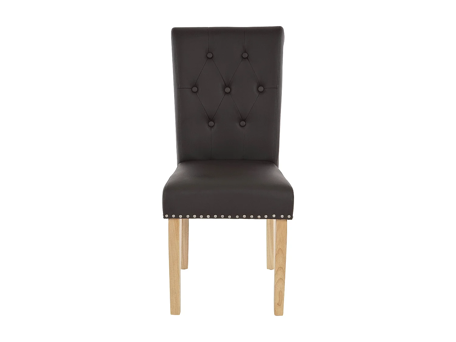 Chaise de salle à manger Chesterfield II (lot de 6),  similicuir brun foncé, pieds clairs