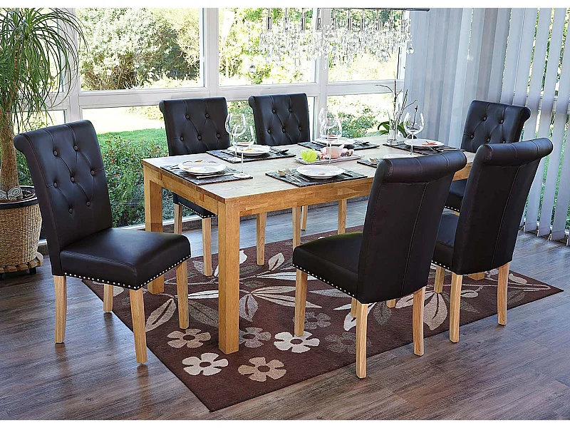 Esszimmerstuhl Chesterfield II (6er-Set), Kunstleder, coffee, helle Beine