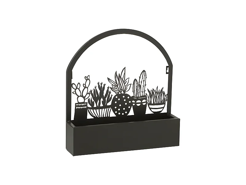 Maceta de pared con cactus de metal negro L38*l11*H40cm
