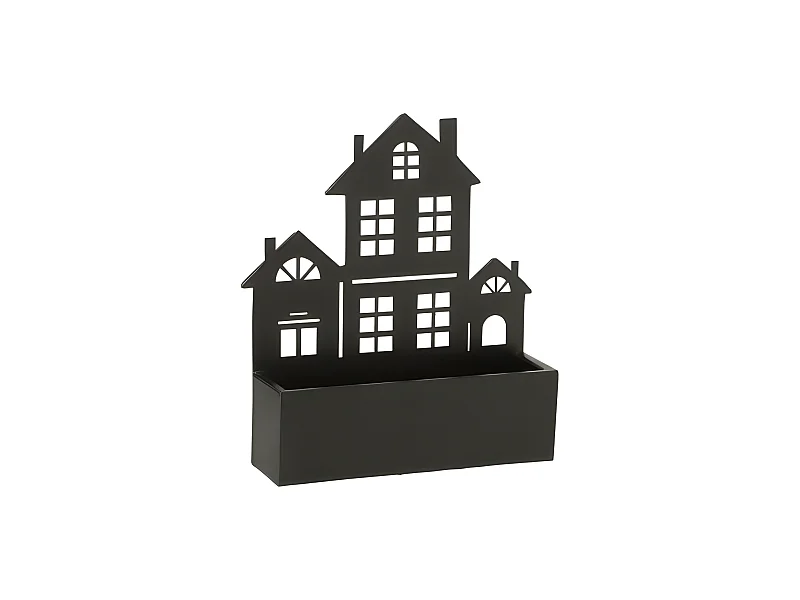Zwarte metalen huisvormige wandbloempot L30*b8*H36cm