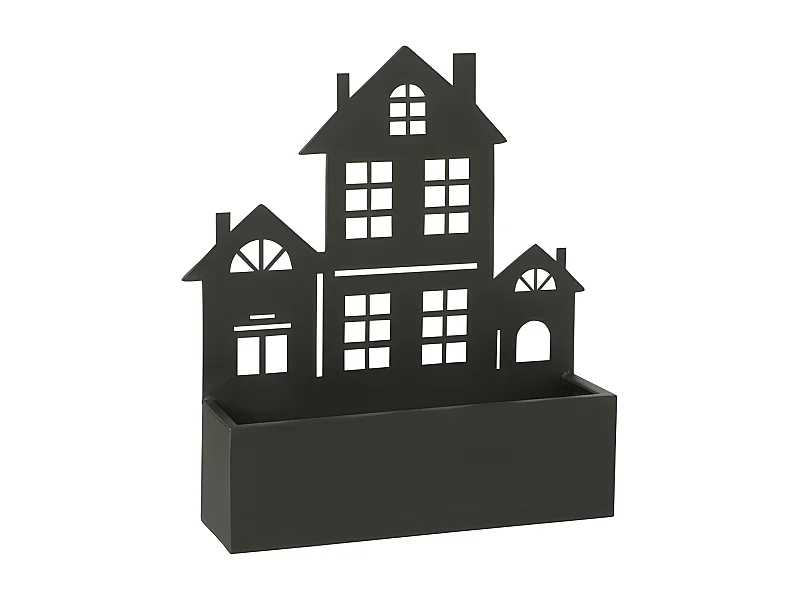 Pot de fleurs mural en forme de maison en métal noir L40*l10*H47cm
