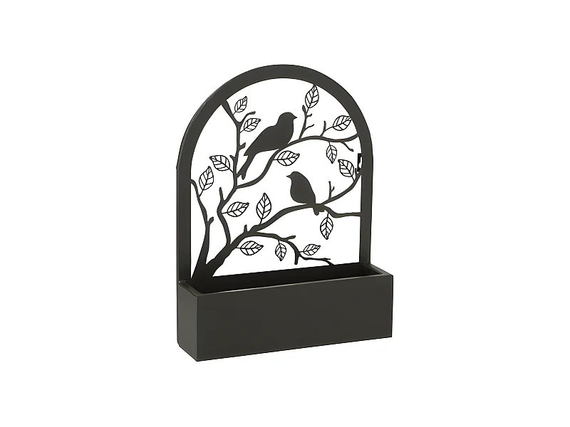 Pot de fleurs mural avec oiseaux en métal noir L31*l8*H41cm