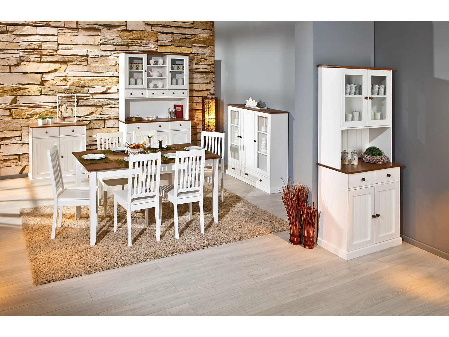 Wright Table de salle à manger, blanc, brun.