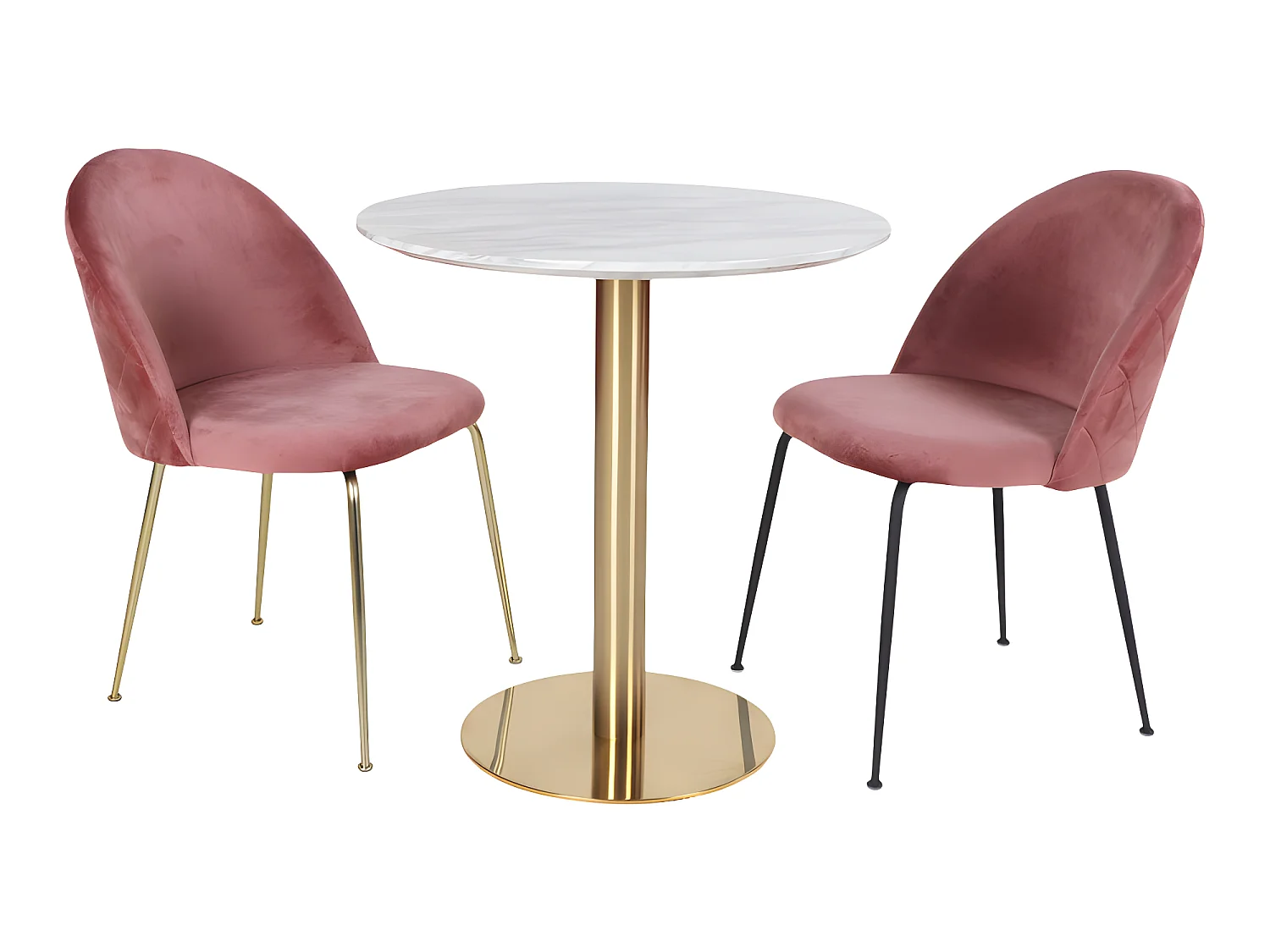 Bojan Table à manger Ø70 cm, look marbre, pieds couleur laiton.