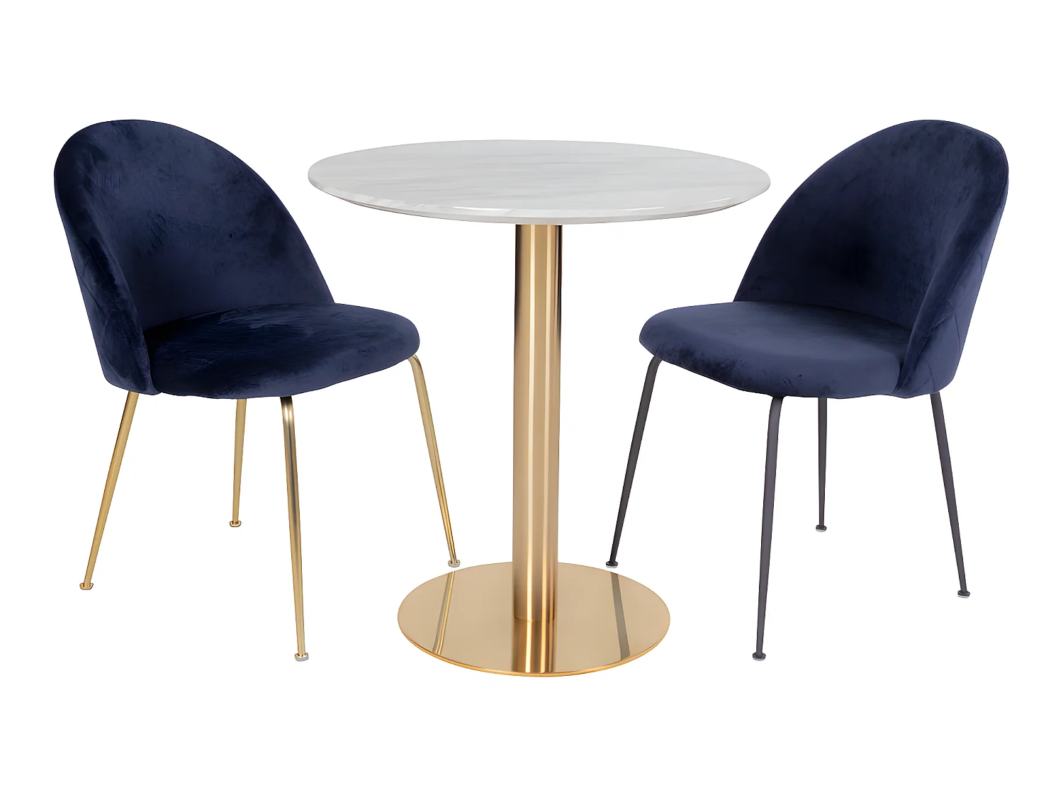 Bojan eetkamertafel Ø70 cm marmer look, messing look poten.