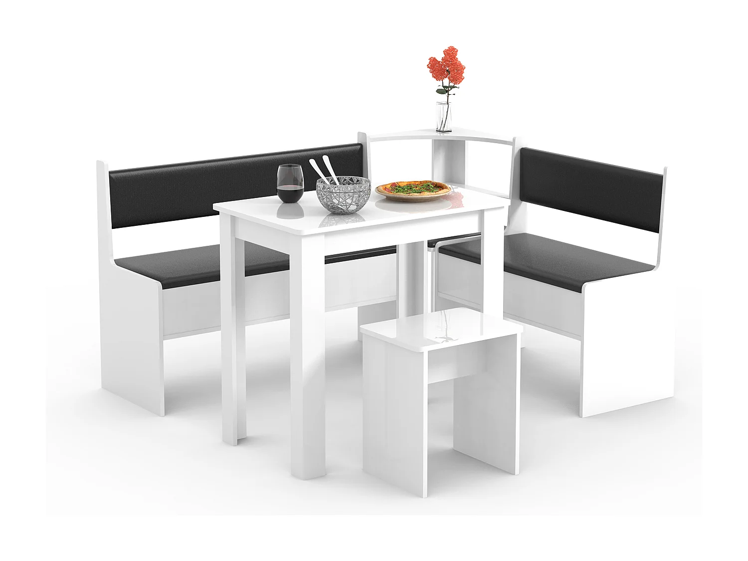 VCM Corner Bench Group Assento Sala de jantar Grupo Banco Mesa Stool Esal Mini (Branco)