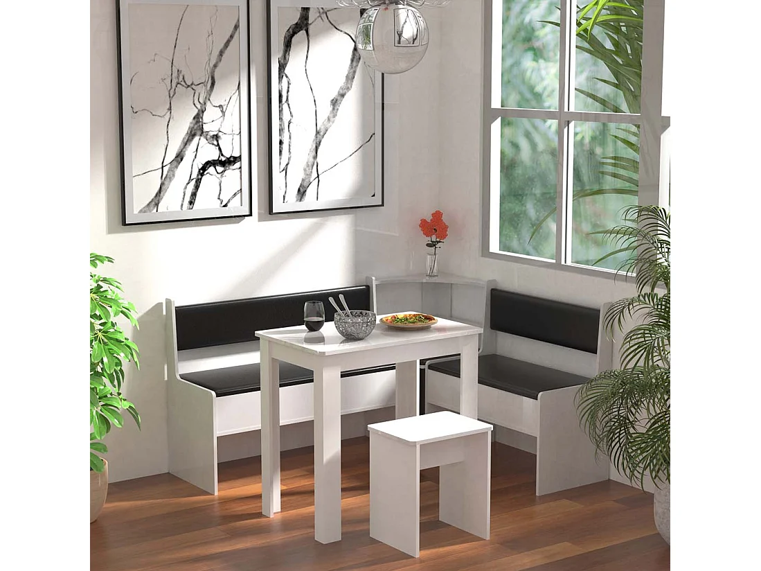 VCM Corner Bench Group Assento Sala de jantar Grupo Banco Mesa Stool Esal Mini (Branco)