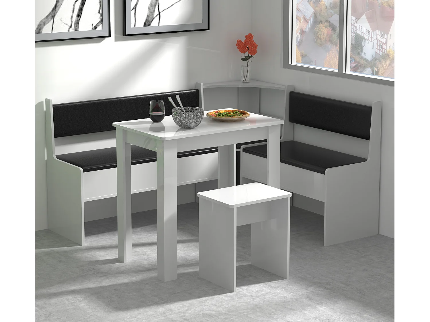 VCM Corner Bench Group Assento Sala de jantar Grupo Banco Mesa Stool Esal Mini (Branco)