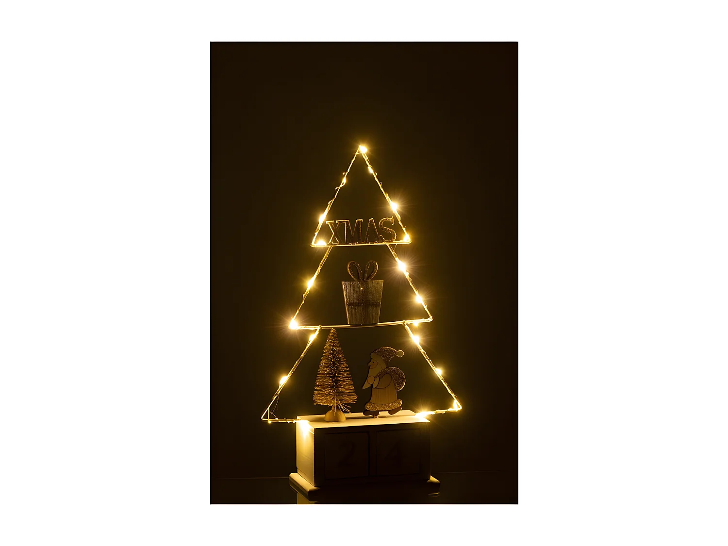 Albero di Natale con calendario e luci in legno bianco 31x18x7.5 cm