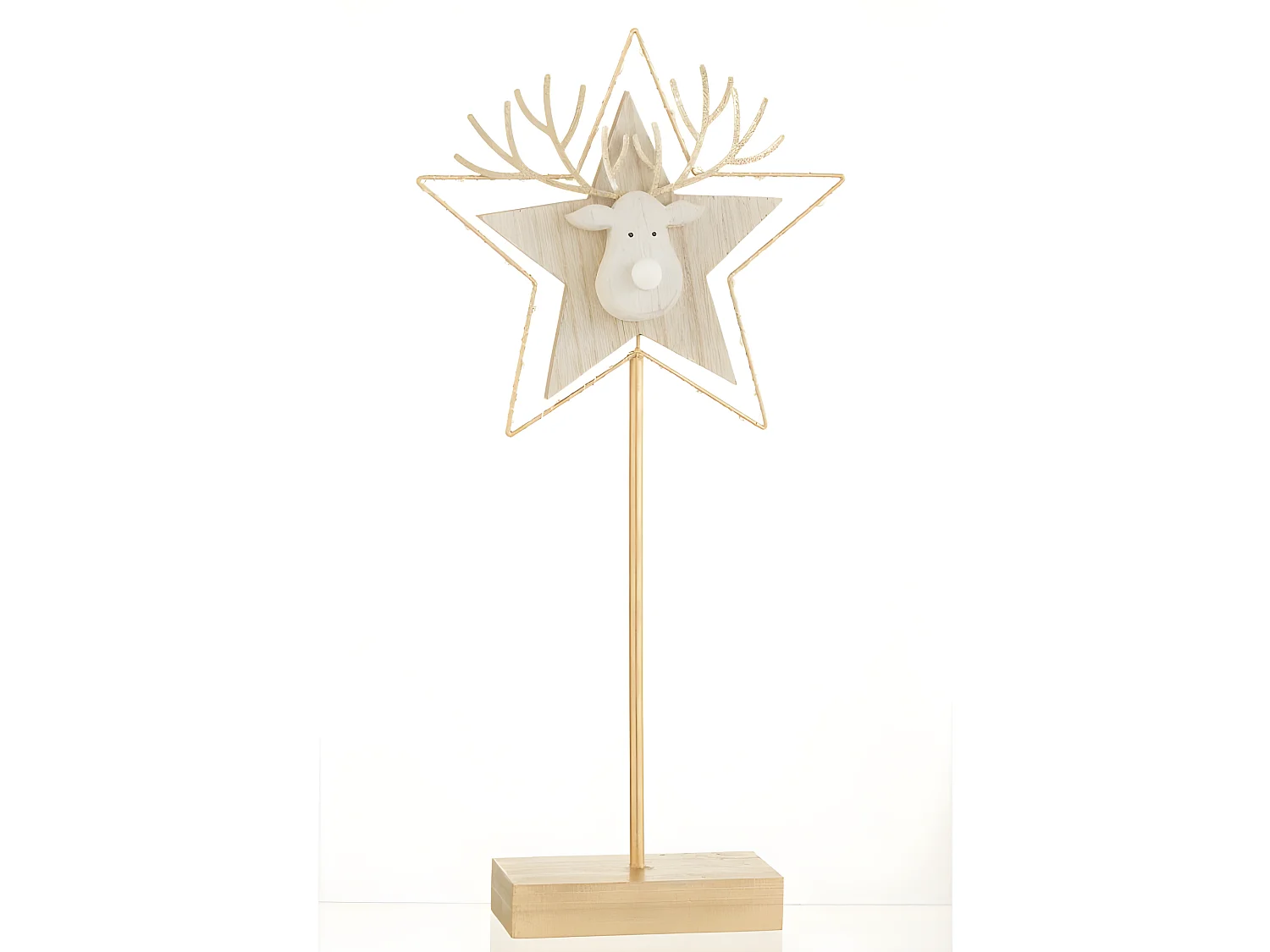 Estrella con cabeza de reno de madera dorada de 50x25x3 cm