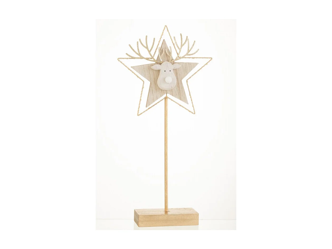 Étoile avec tête de renne en bois doré 50x25x3 cm