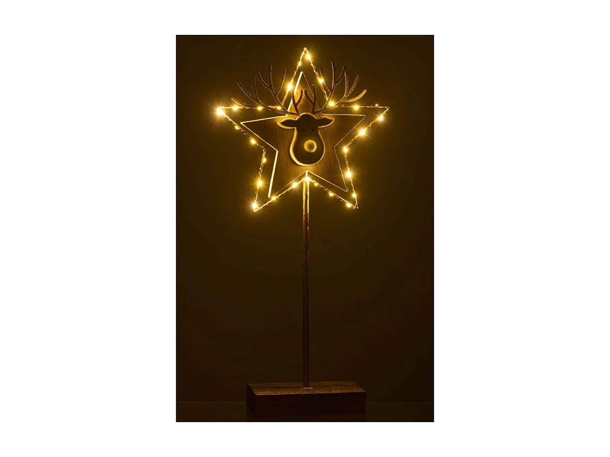 Étoile avec tête de renne en bois doré 50x25x3 cm