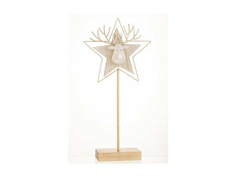 Stella con testa di renna in legno oro 50x25x3 cm