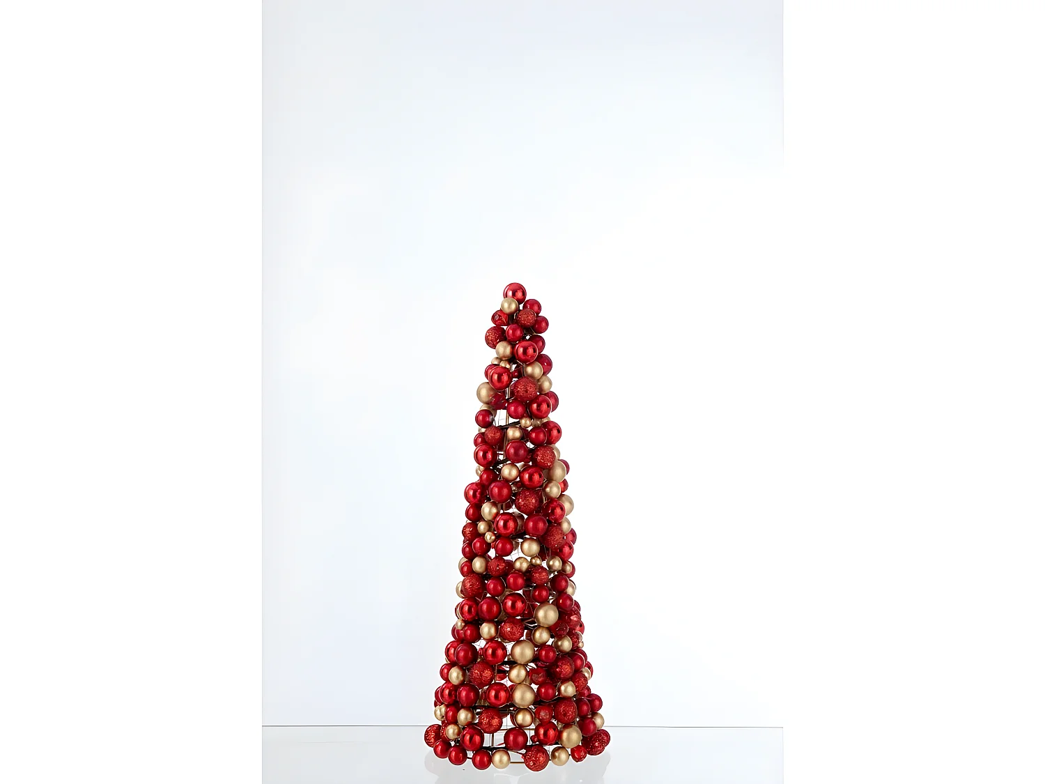 Cono di Natale di sfere in plastica rossa 20x20x45 cm