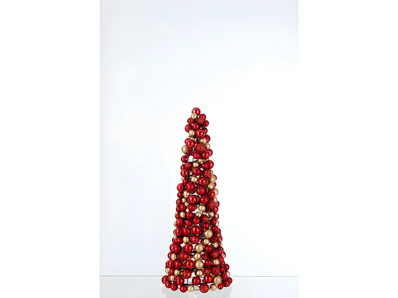 Cono di Natale di sfere in plastica rossa 20x20x45 cm