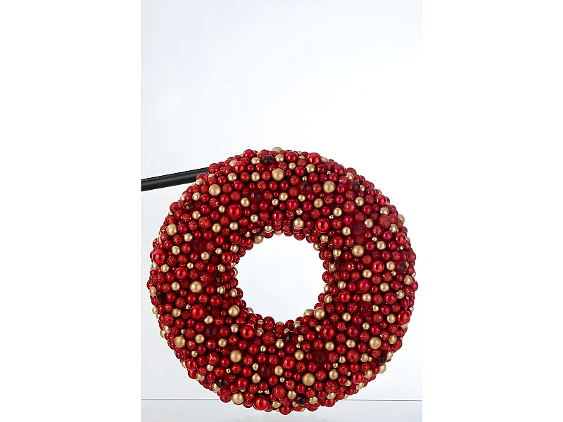 Corona con sfere in plastica rossa 50x9x50 cm