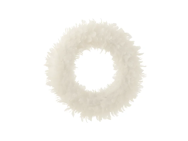 Corona decorativa de plumas blancas de 50x50x6 cm