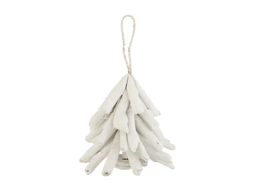 Albero di Natale da appendere in legno bianco 11x9x13cm