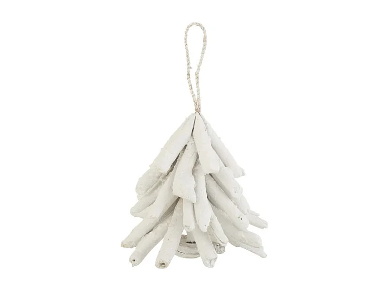 Albero di Natale da appendere in legno bianco 11x9x13cm