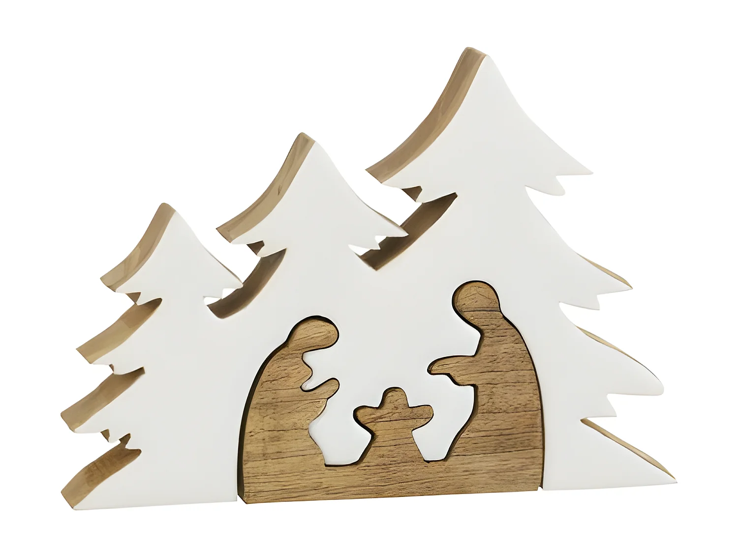 Presepe di Natale puzzle albero di Natale in legno bianco 25x18x4 cm