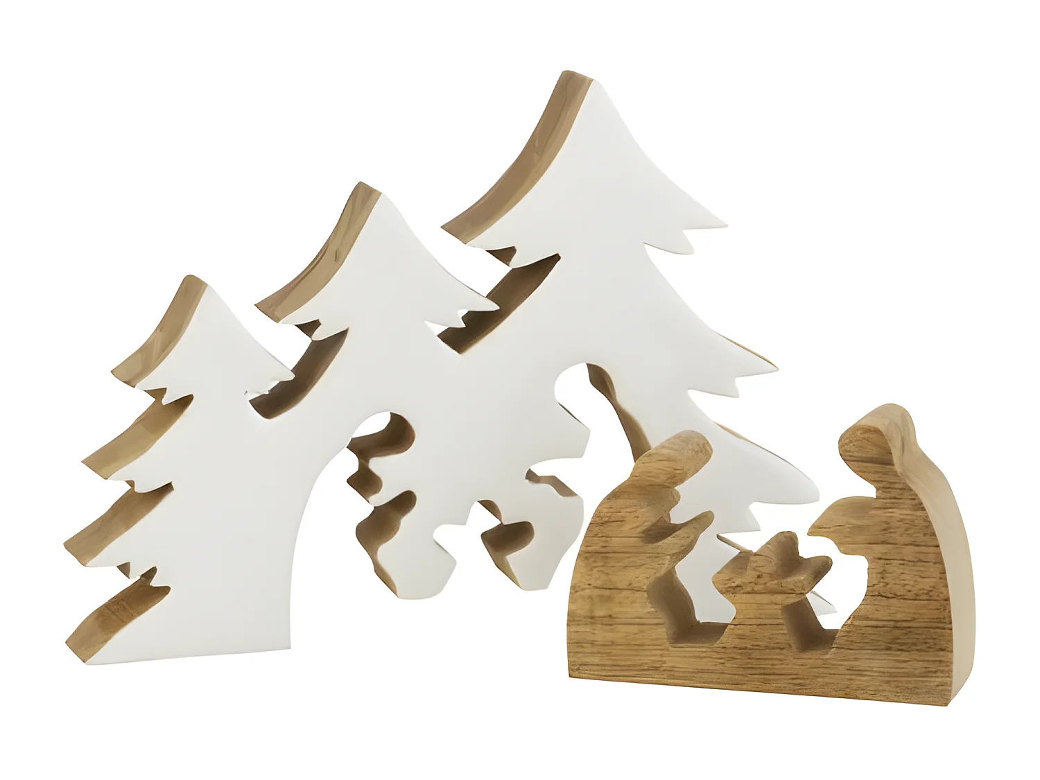 Presepe di Natale puzzle albero di Natale in legno bianco 25x18x4 cm