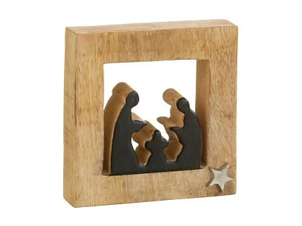 Presepe di Natale quadrato in legno nero 15,5*15,5*3,5 cm