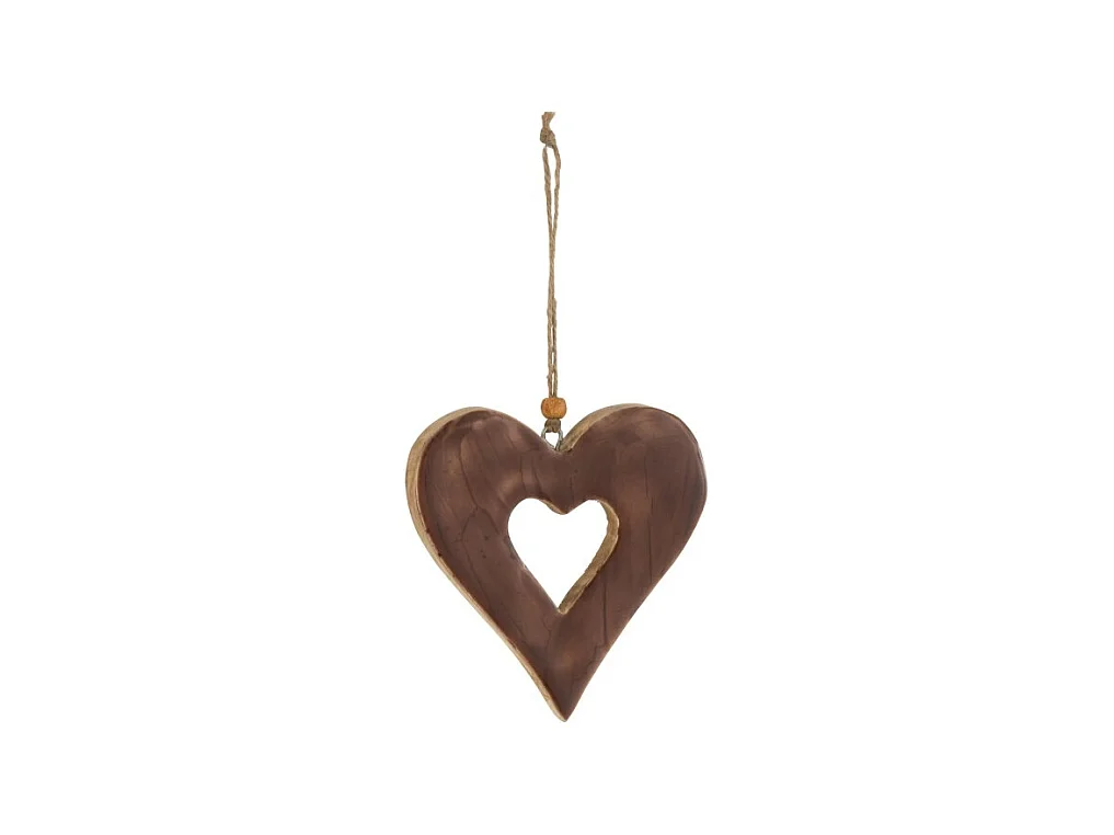 Cuore da appendere in legno marrone 12x10,5x1,5 cm
