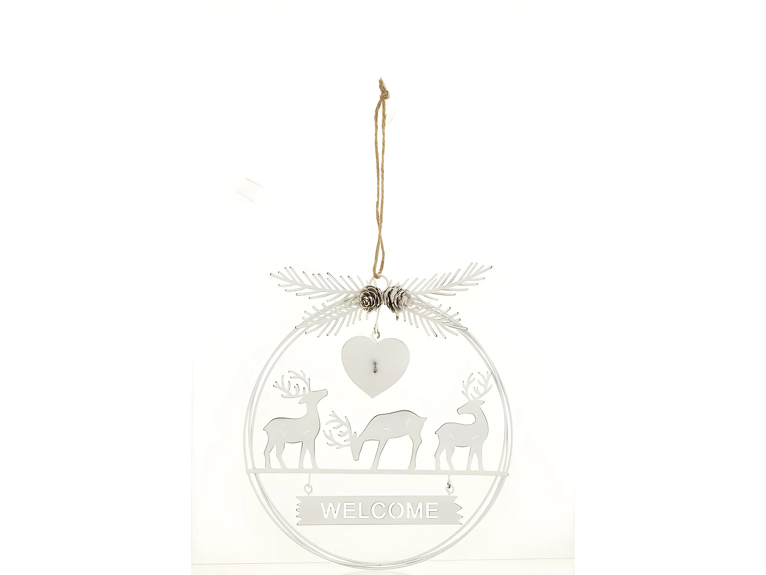 Decorazione natalizia in metallo bianco 20,5x19x0,5 cm