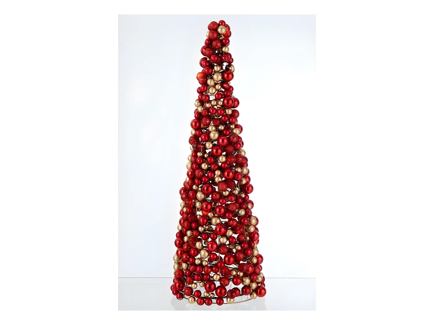 Cono di Natale di sfere in plastica rossa 25x25x70 cm